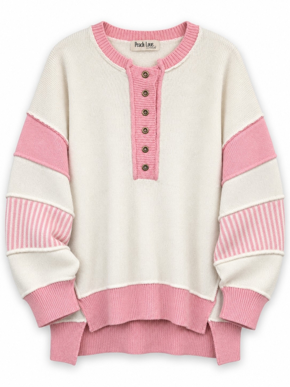 Peach Love California Pink Cream Colorblock Oversized Sweater Large